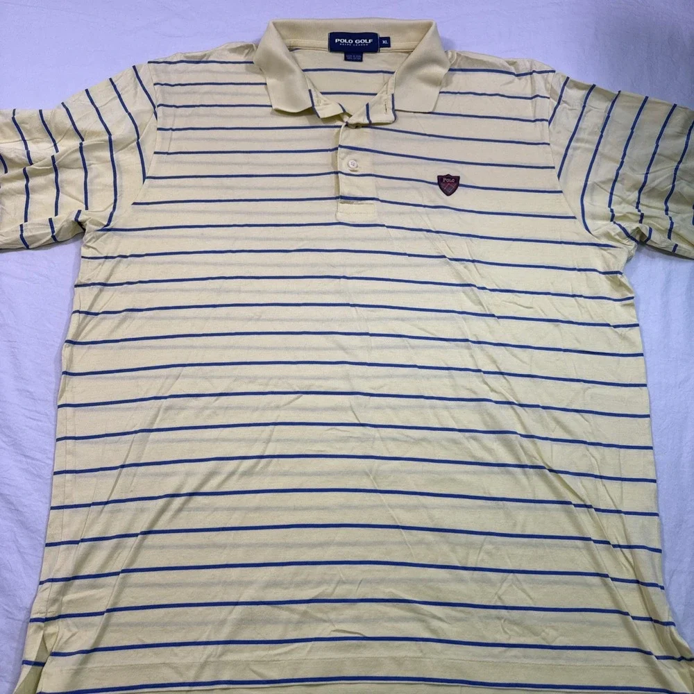 Polo Ralph Lauren shirt mens xl  navy yellow  Stripe Short Sleeve Polo Golf